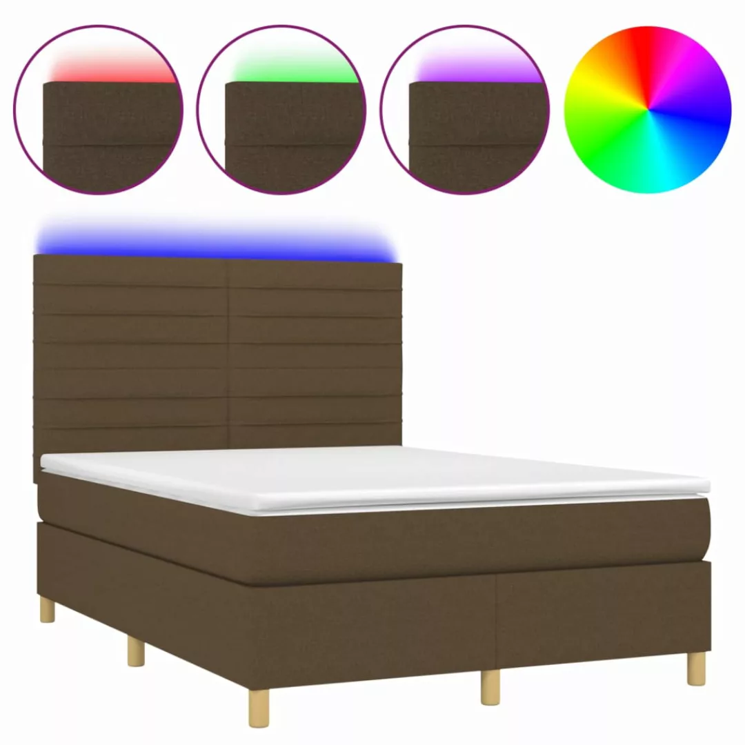 Vidaxl Boxspringbett Mit Matratze & Led Dunkelbraun 140x200 Cm Stoff günstig online kaufen