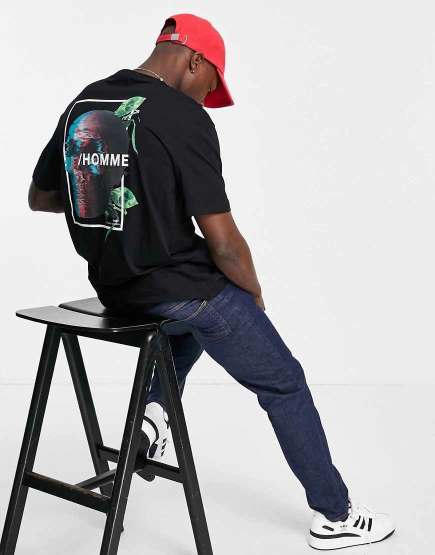 Selected Homme – Oversize-T-Shirt aus Bio-Baumwollmix in Schwarz mit Totenk günstig online kaufen