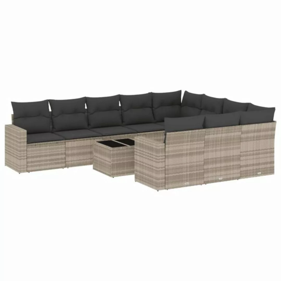 vidaXL Sofaelement 11-tlg. Garten-Sofagarnitur mit Kissen Hellgrau Poly Rat günstig online kaufen