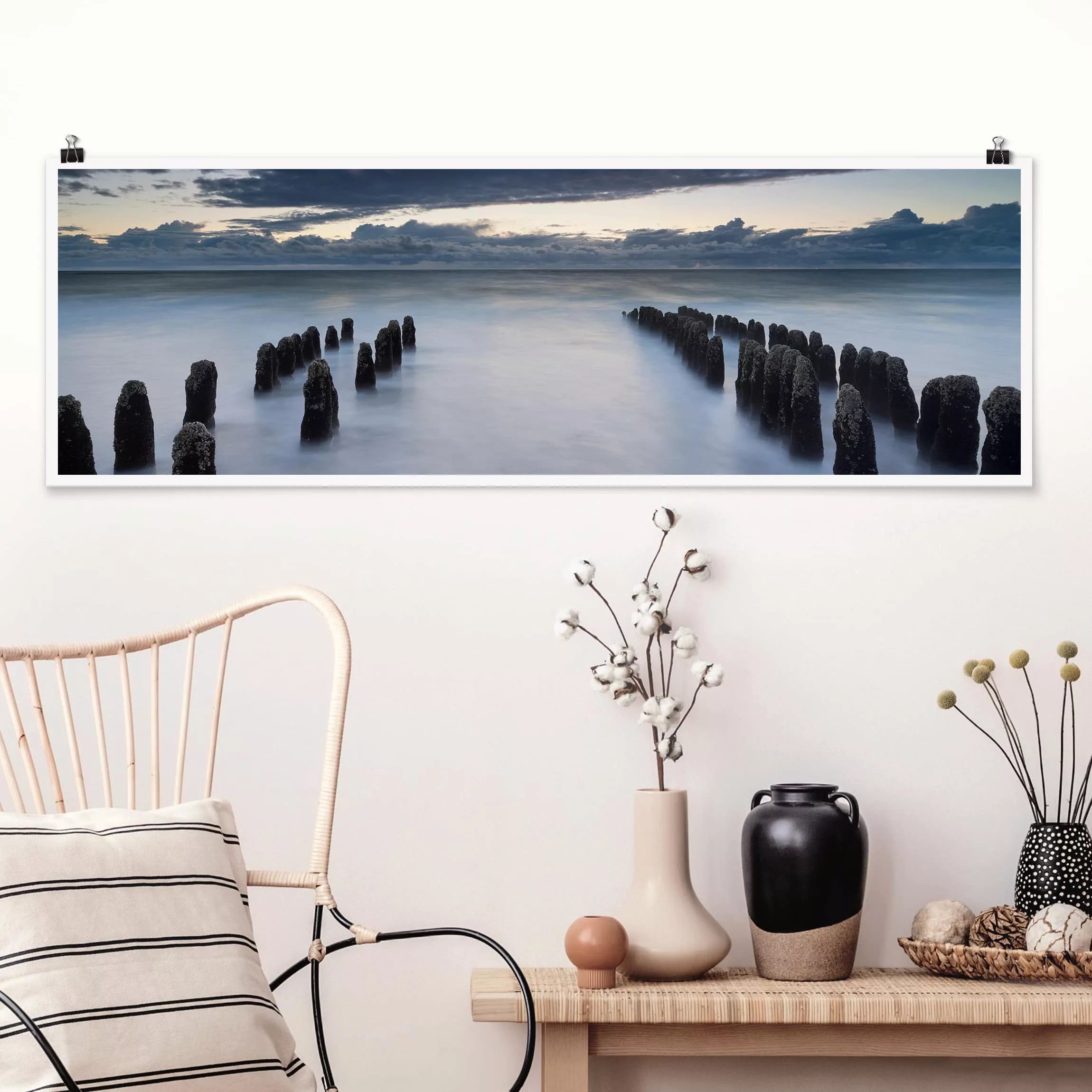 Panorama Poster Strand Holzbuhnen in der Nordsee auf Sylt günstig online kaufen