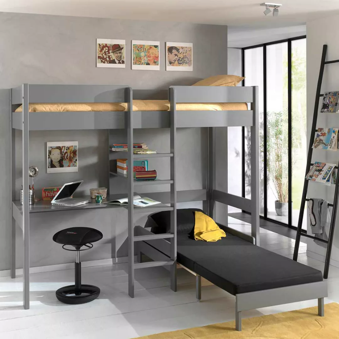 Kinderzimmermöbel Set in Grau Kiefer Massivholz (zweiteilig) günstig online kaufen