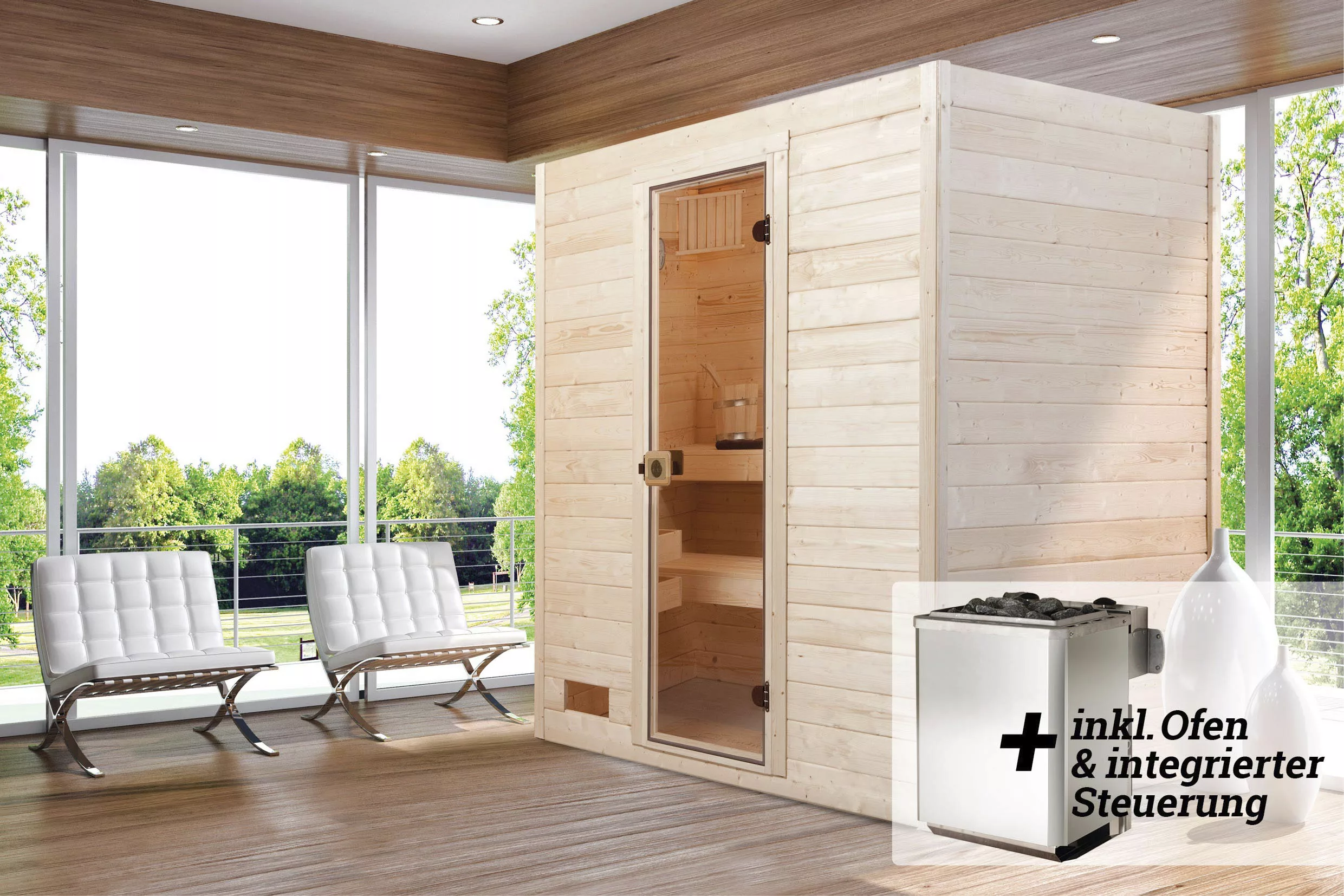 Weka Massivholz-Sauna Valida 3 Sparset 9 kW K integ. Steuerung Glastür günstig online kaufen