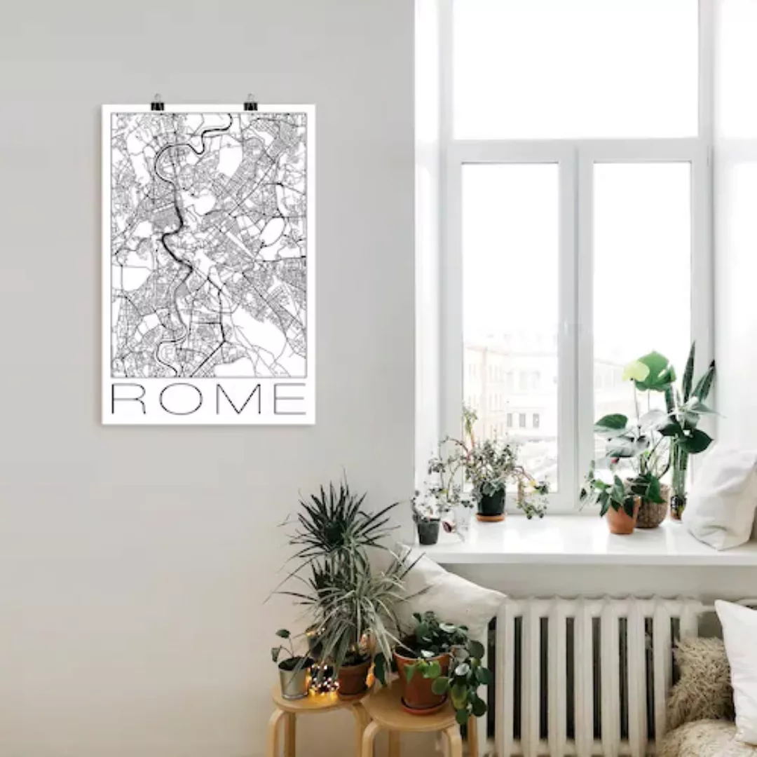 Artland Poster "Retro Karte Rom Italien Schwarz & Weiß", Italien, (1 St.) günstig online kaufen