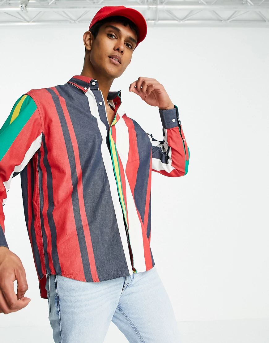 Gant – Oversize-Hemd mit Streifen in Marineblau/Bunt günstig online kaufen