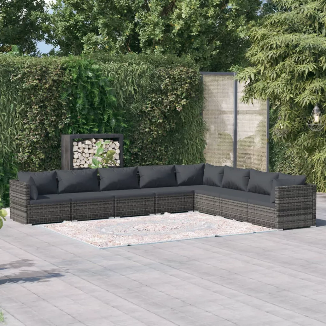 Vidaxl 8-tlg. Garten-lounge-set Mit Kissen Poly Rattan Grau günstig online kaufen