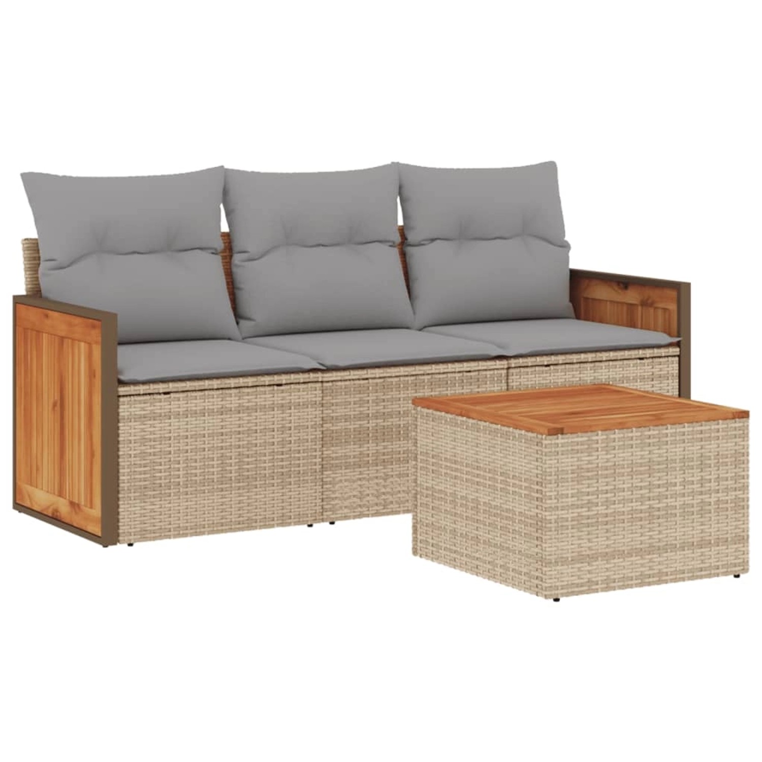 vidaXL 4-Tlg Garten-Sofagarnitur mit Kissen Beige Poly Rattan 3227445 günstig online kaufen
