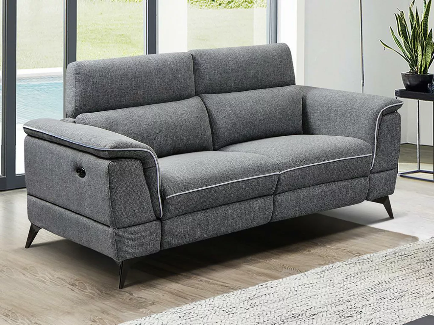 Relaxsofa elektrisch 2-Sitzer - Stoff - Grau - MACARI günstig online kaufen