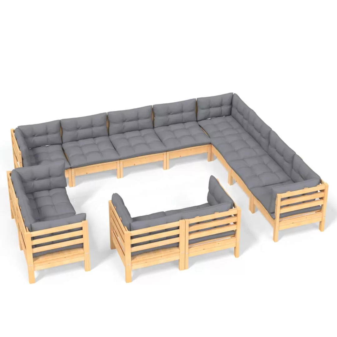 12-tlg. Garten-lounge-set Mit Grauen Kissen Massivholz Kiefer günstig online kaufen