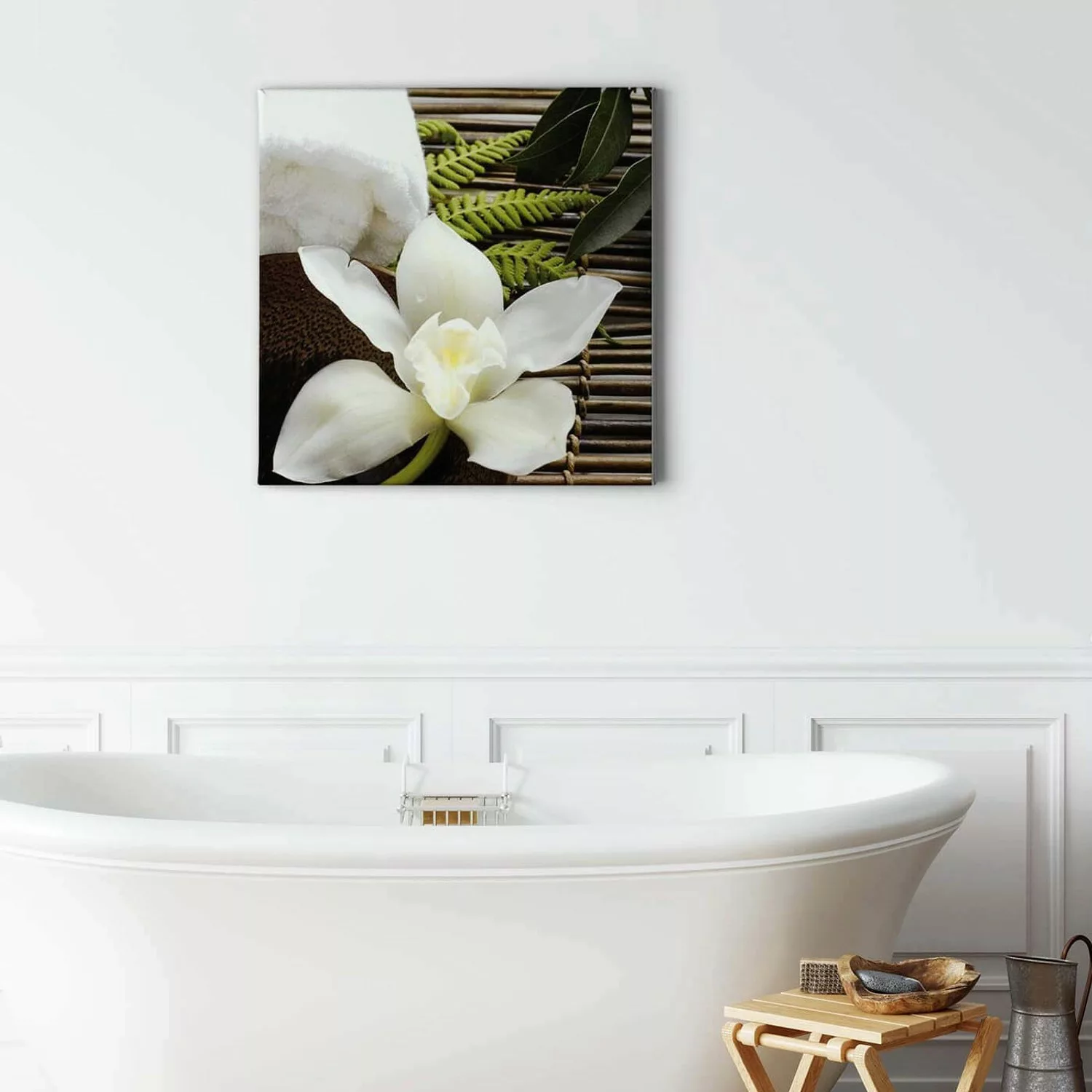Bricoflor Wandbild Mit Orchidee Wellness Bild Auf Leinwand In Grün Und Weiß günstig online kaufen