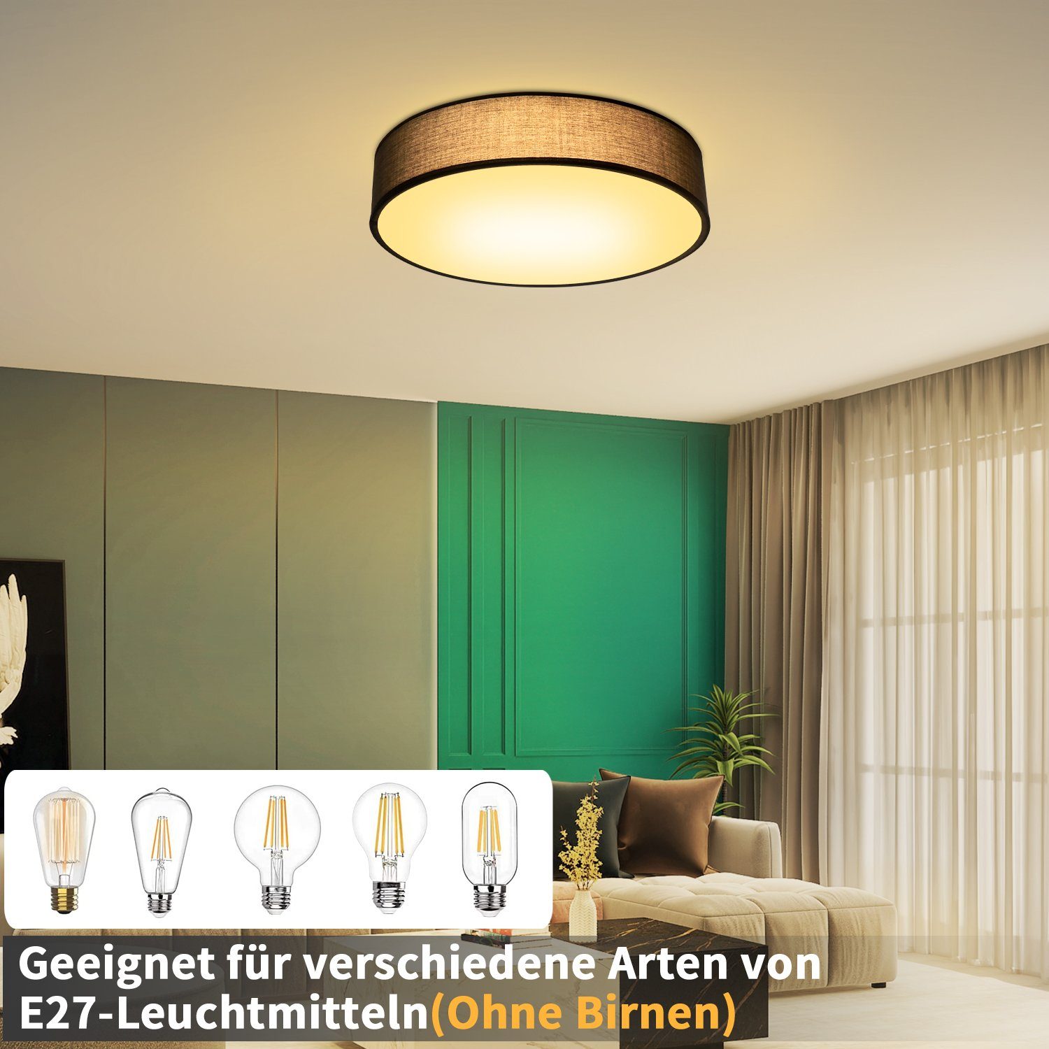 ZMH Deckenleuchte runde mit Stoffschirm Ø38CM günstig online kaufen