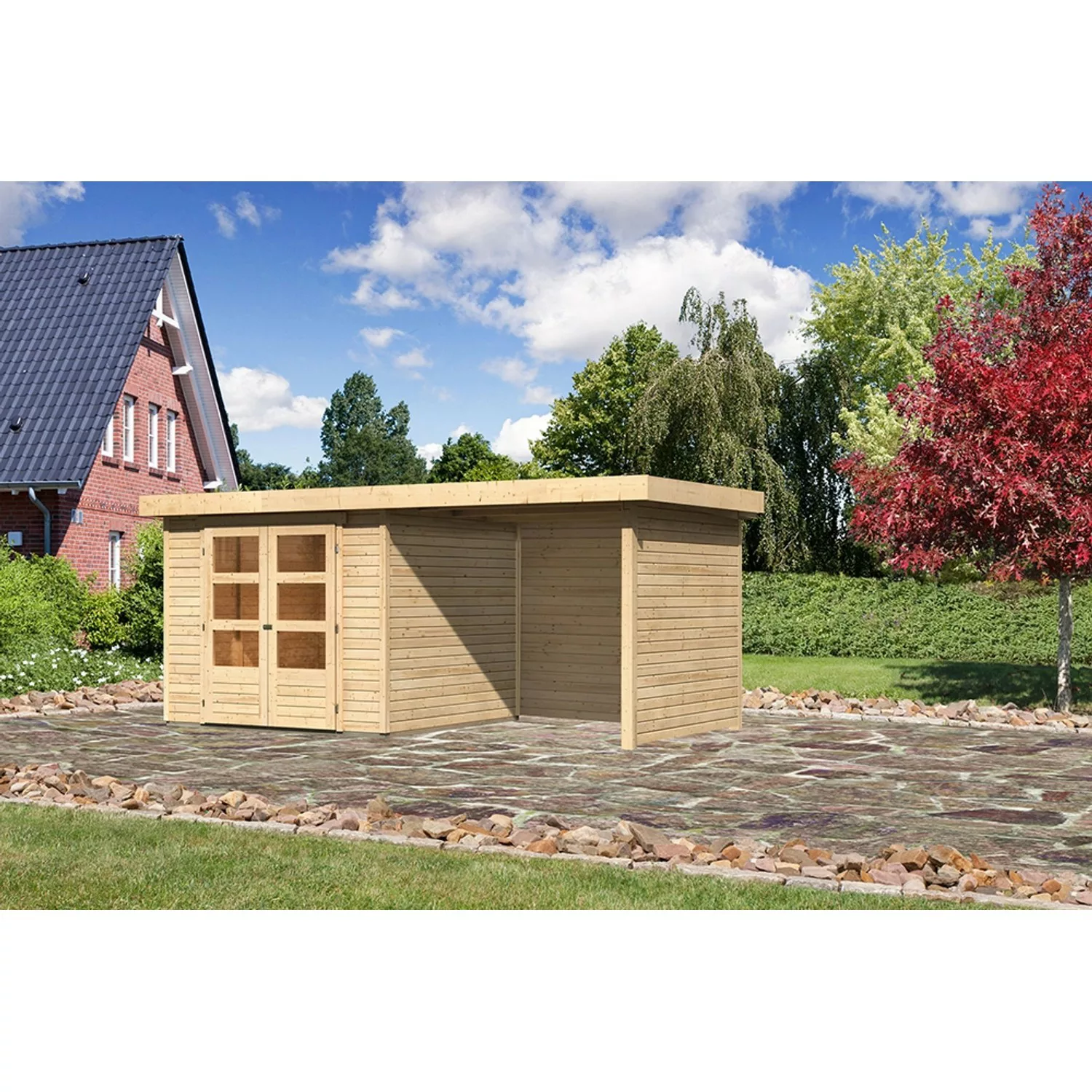 Karibu Holz-Gartenhaus Boras Natur Flachdach Unbehandelt 238 cm x 242 cm günstig online kaufen