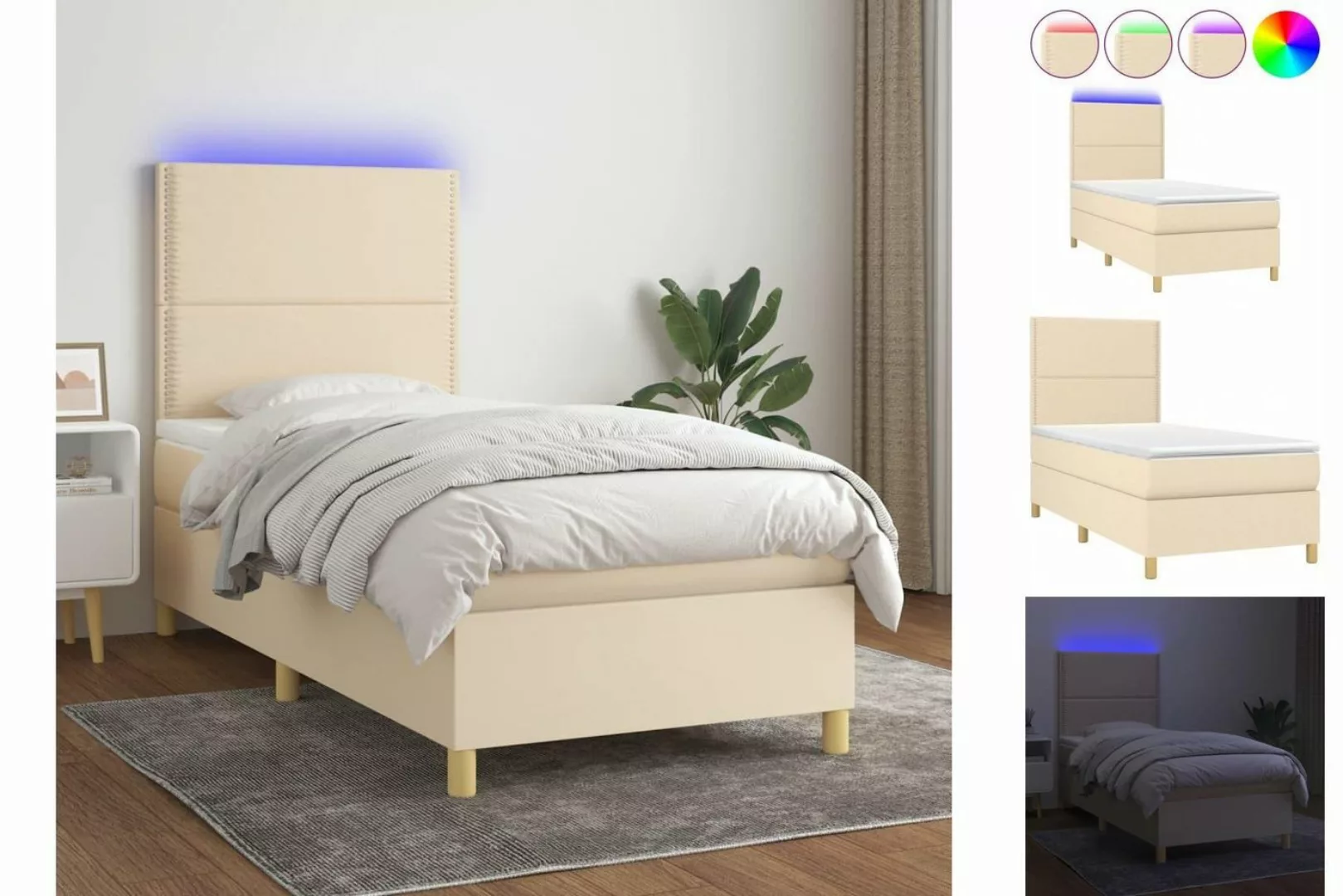 vidaXL Bett Boxspringbett mit Matratze & LED Creme 80x200 cm Stoff günstig online kaufen