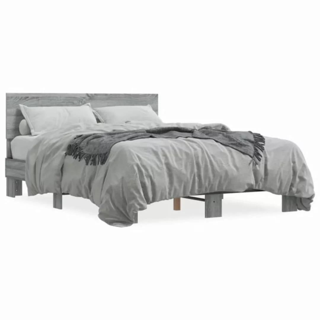 vidaXL Bett Bettgestell Räuchereiche 140x200 cm Holzwerkstoff und Metall günstig online kaufen