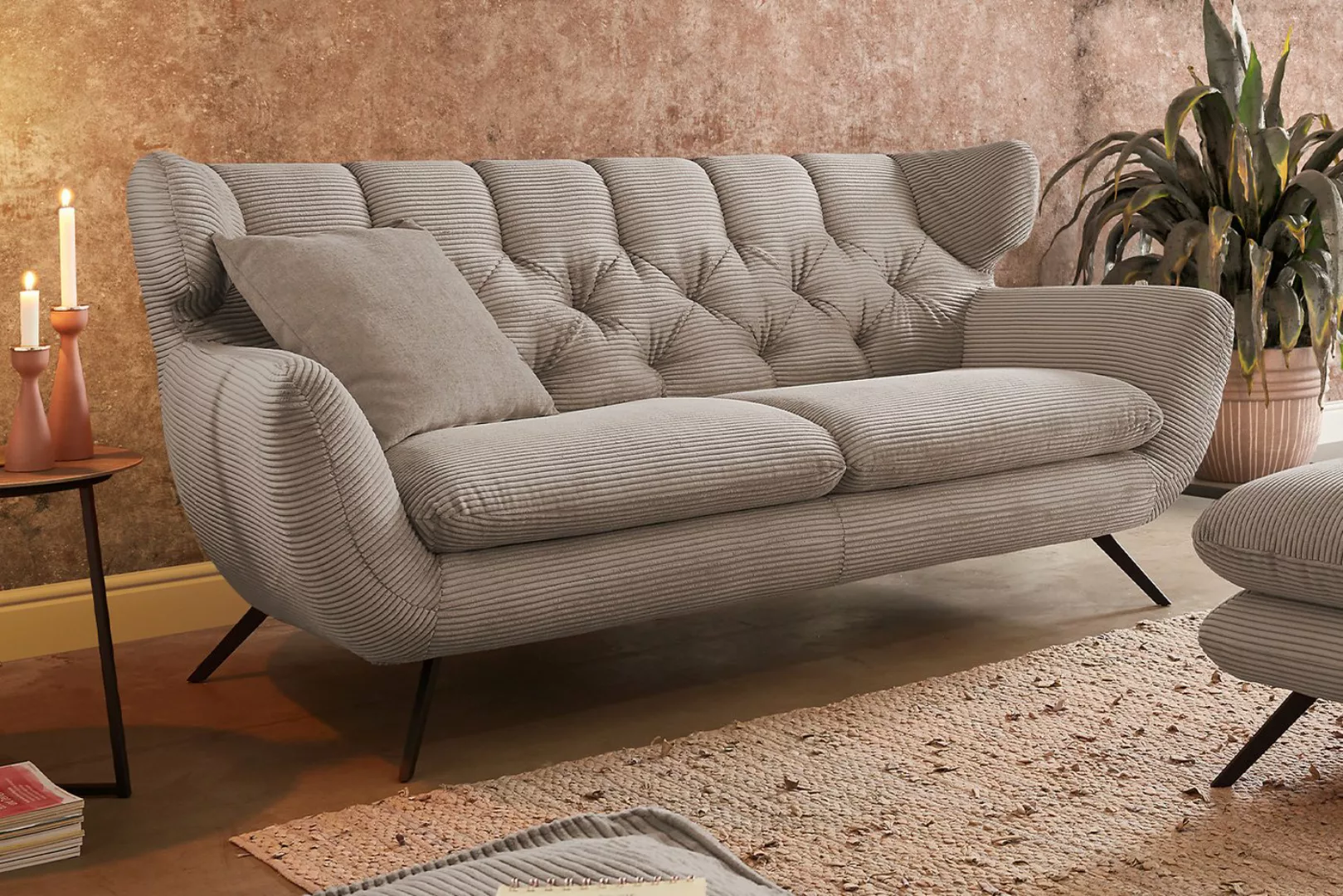 KAWOLA Sofa CHARME, Couch 2-Sitzer oder 2,5-Sitzer, Velvet oder Cord, versc günstig online kaufen