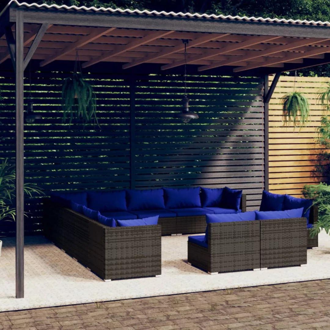 Vidaxl 13-tlg. Garten-lounge-set Mit Kissen Grau Poly Rattan günstig online kaufen