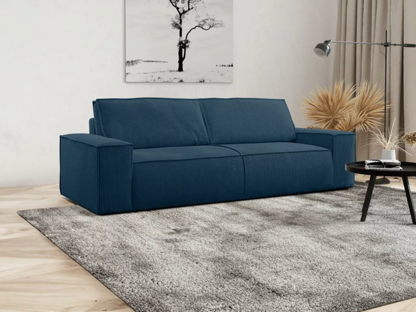 Schlafsofa 4-Sitzer - Cord - Blau - AMELIA günstig online kaufen