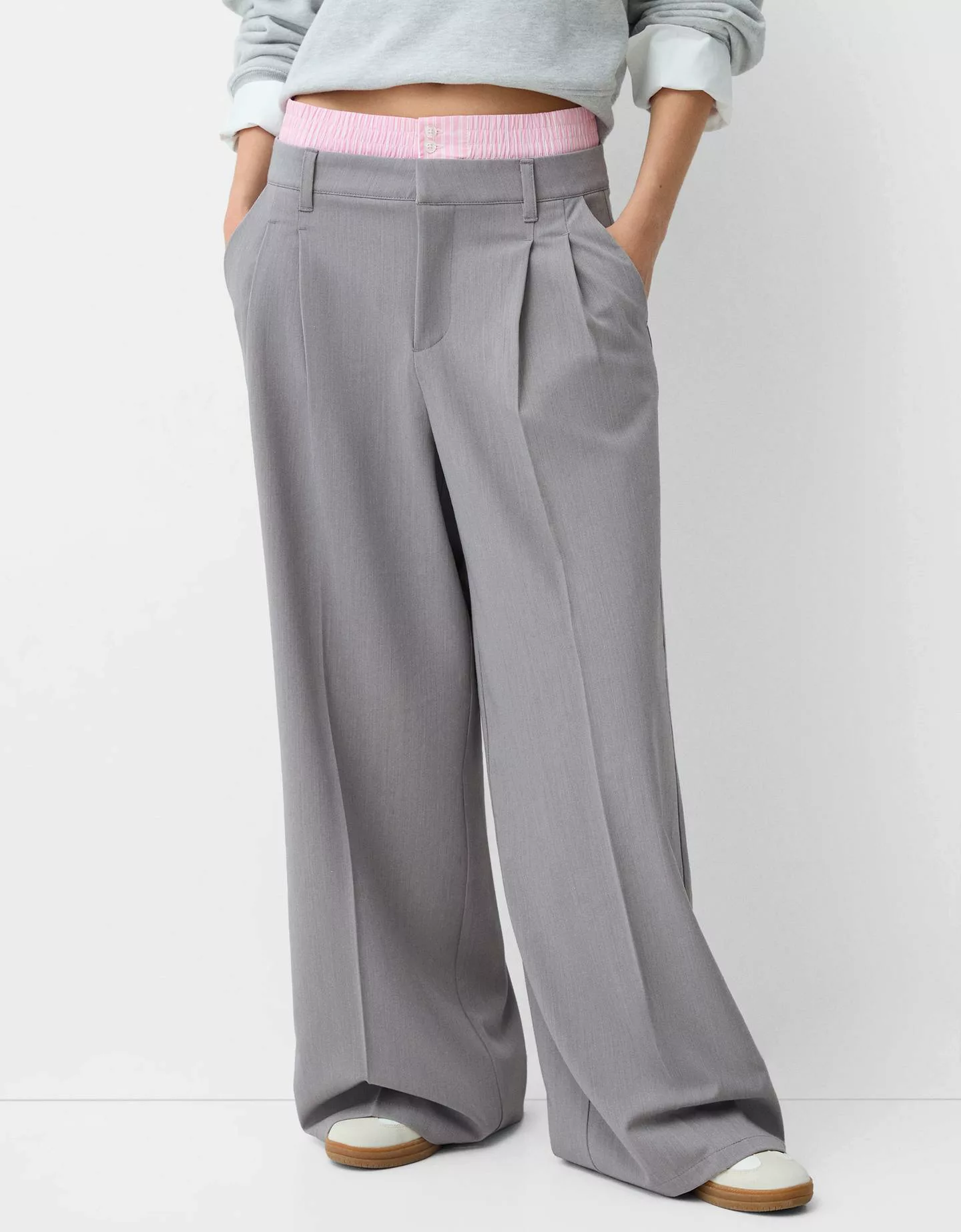 Bershka Tailoring-Hose Mit Farblich Abgesetztem Bund Damen 42 Grau günstig online kaufen