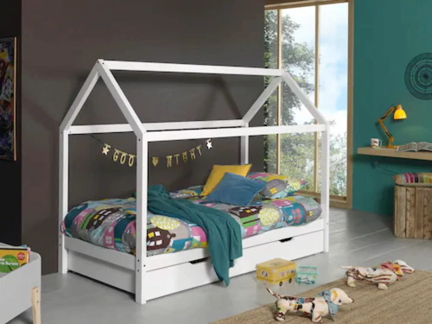 Vipack Hausbett "Dallas", Ein Hausbett in Massivholz mit Lattenrost und Bet günstig online kaufen