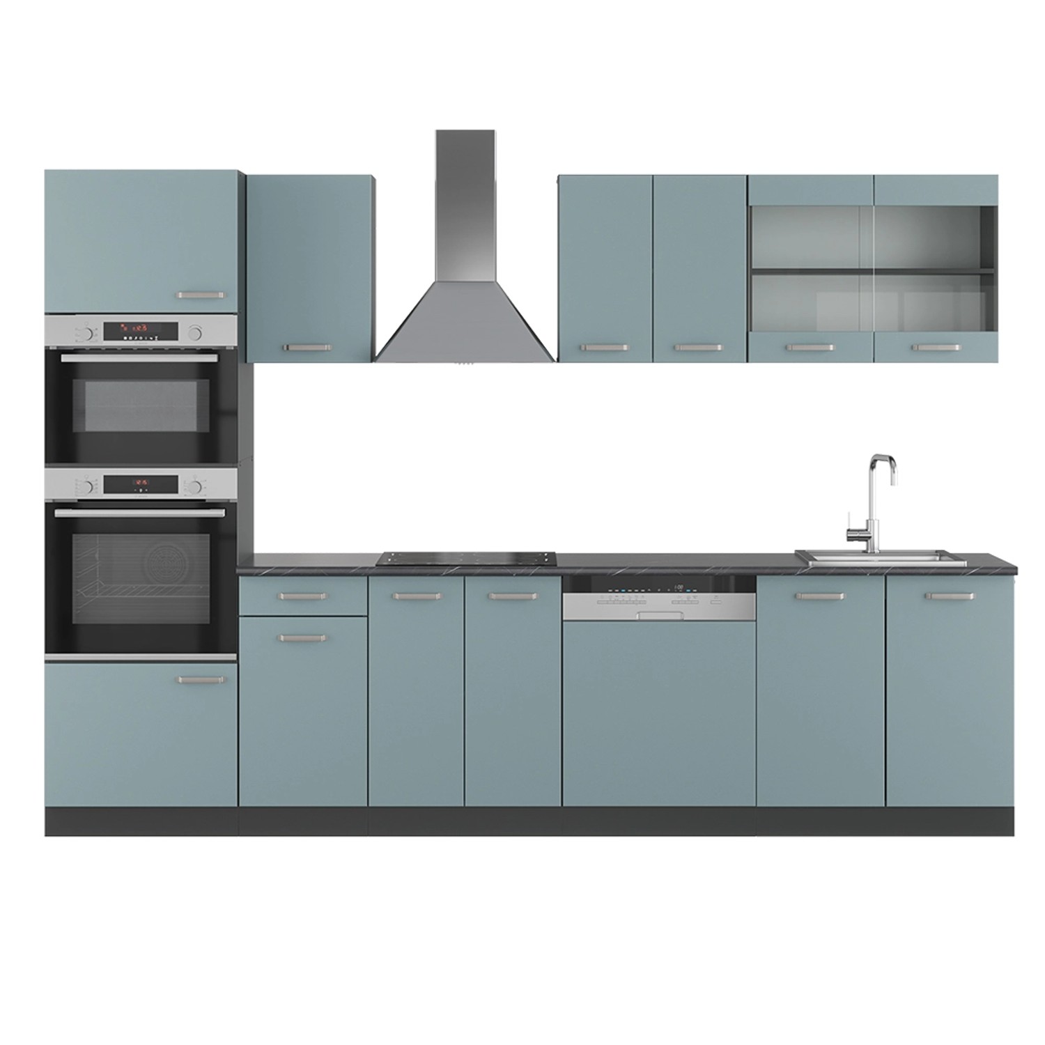 Vicco R-Line Küchenzeile Blau-Grau/Anthrazit 300 cm mit HochschrankAP Anthr günstig online kaufen