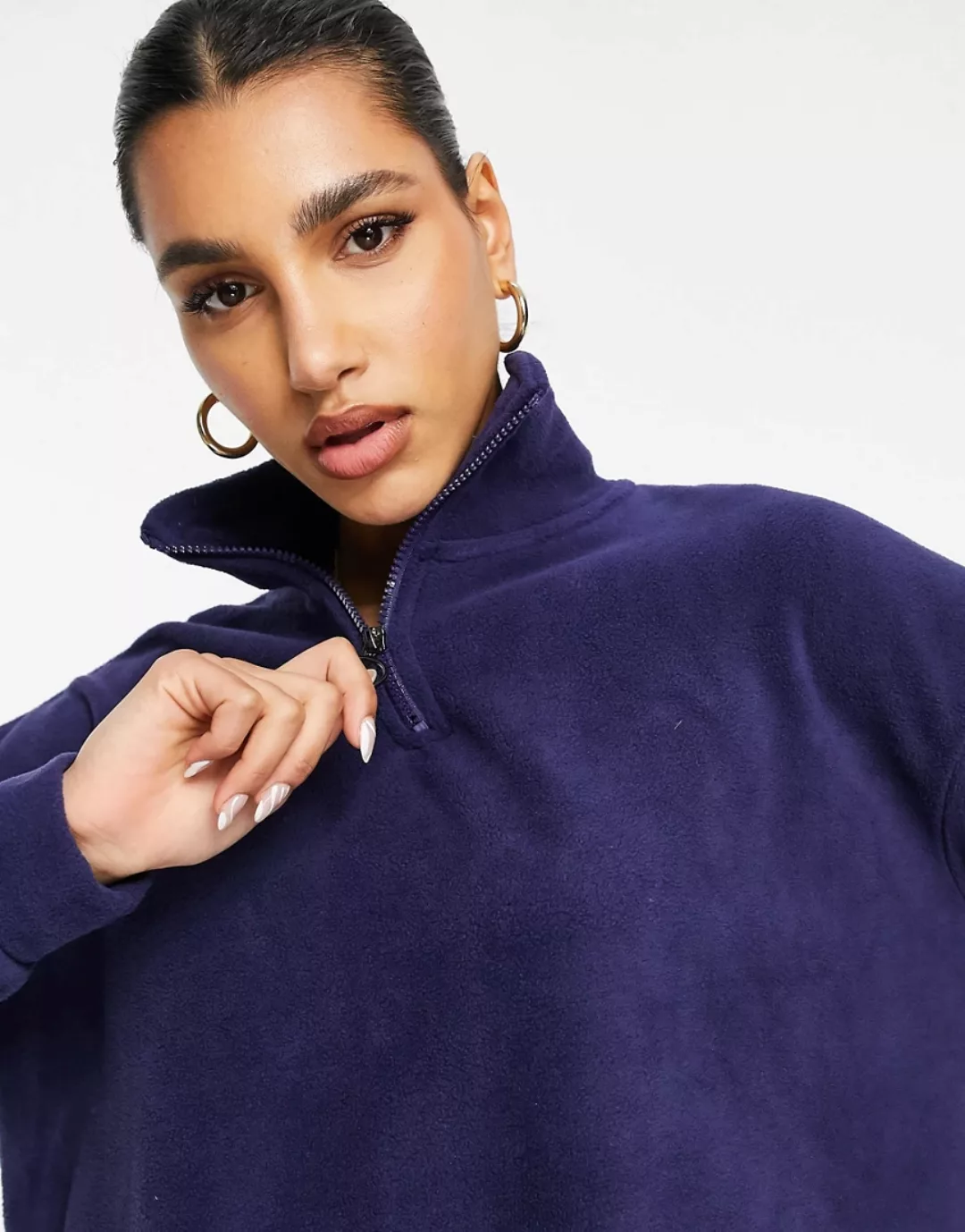 Brave Soul – Mary – Fleece-Pullover mit Reißverschluss in Marineblau günstig online kaufen