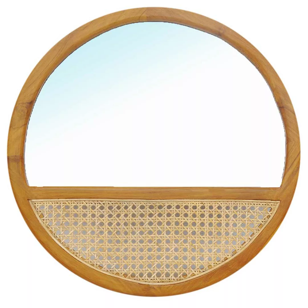 Garderobenspiegel 60 cm aus Teak Massivholz und Rattan Skandi Design günstig online kaufen