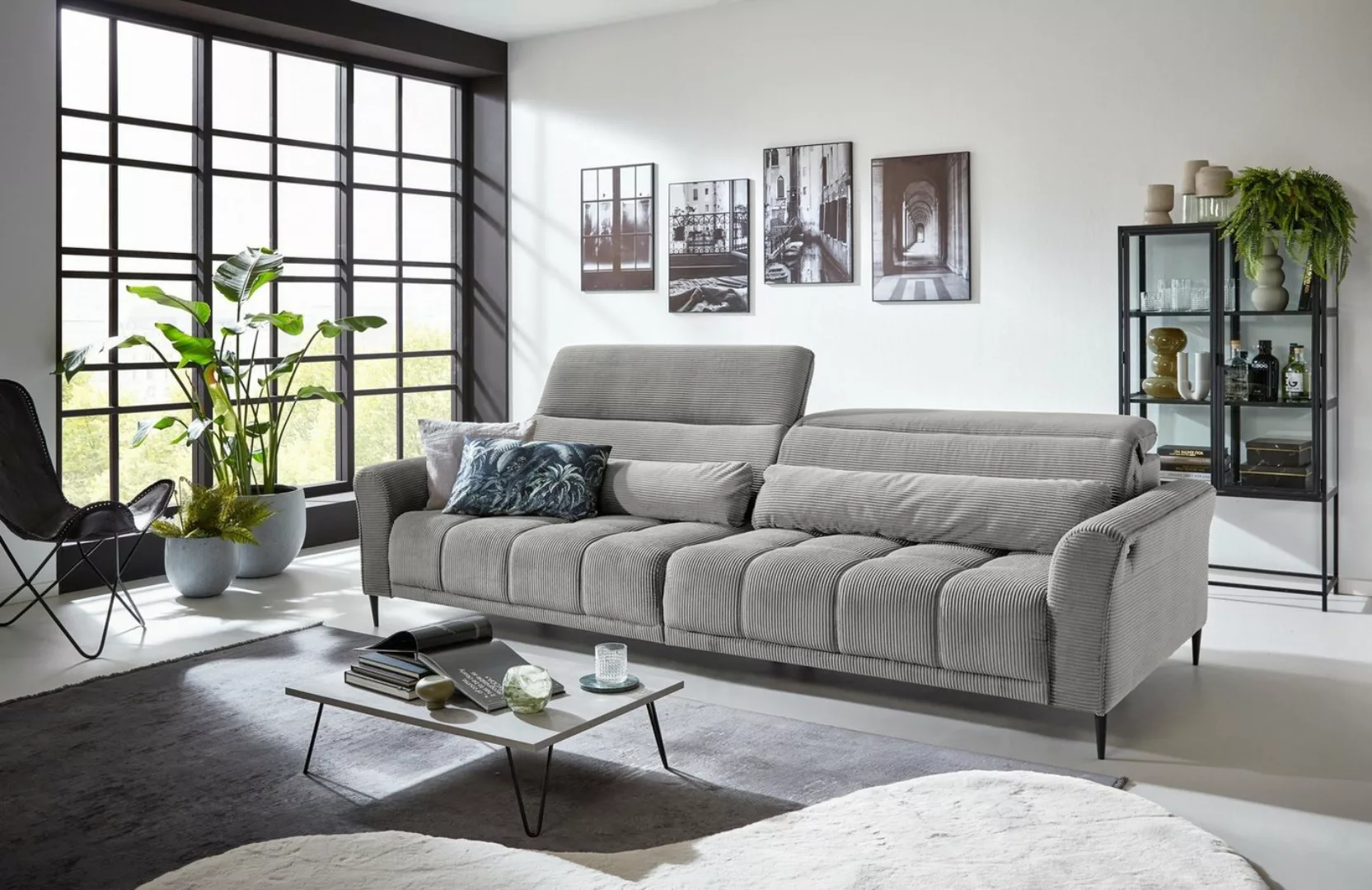 Iwaniccy Big-Sofa elektr. Sitzverstellung, 2 Kissen, silbergrau - 280x108x1 günstig online kaufen