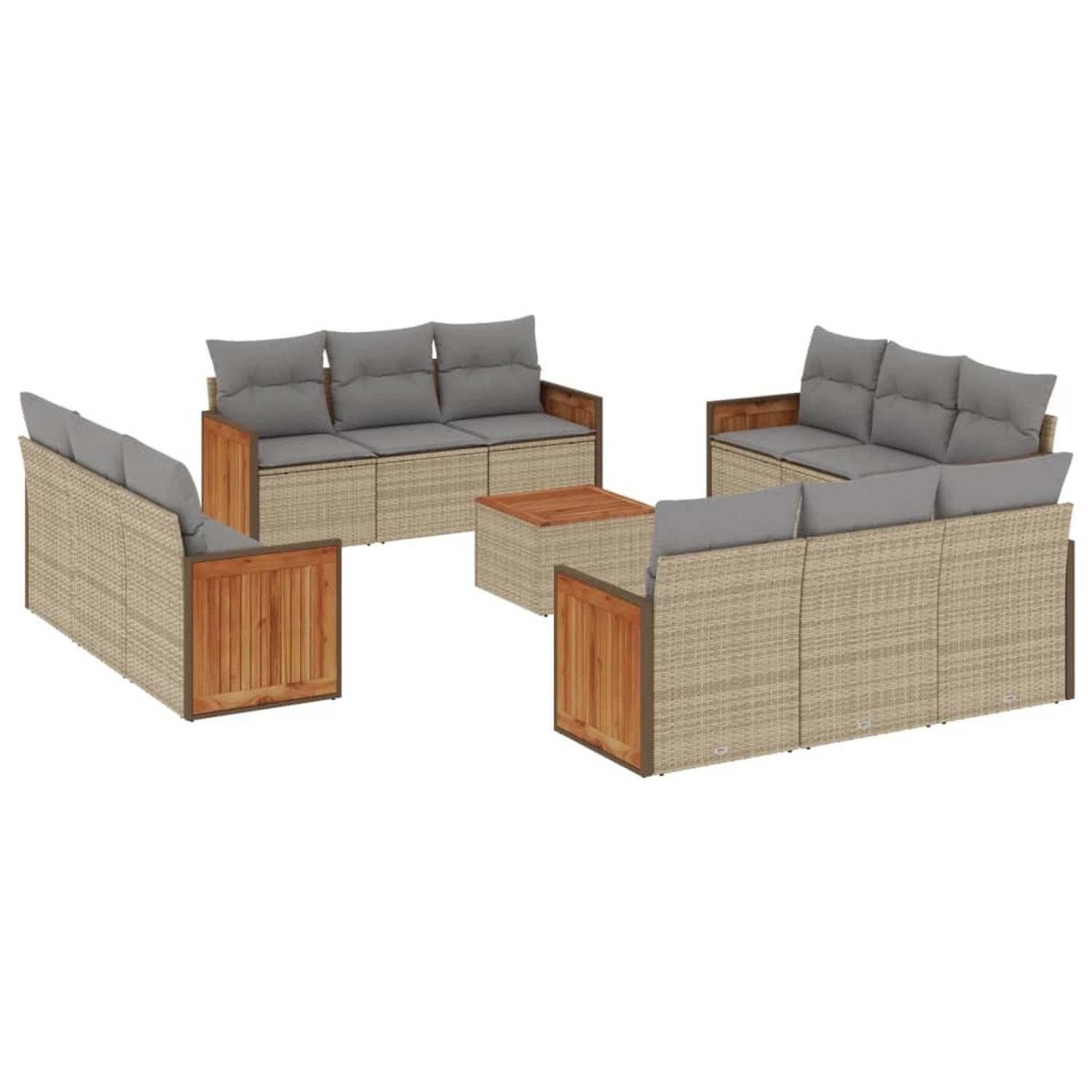 vidaXL 13-Tlg Garten-Sofagarnitur mit Kissen Beige Poly Rattan 3227522 günstig online kaufen