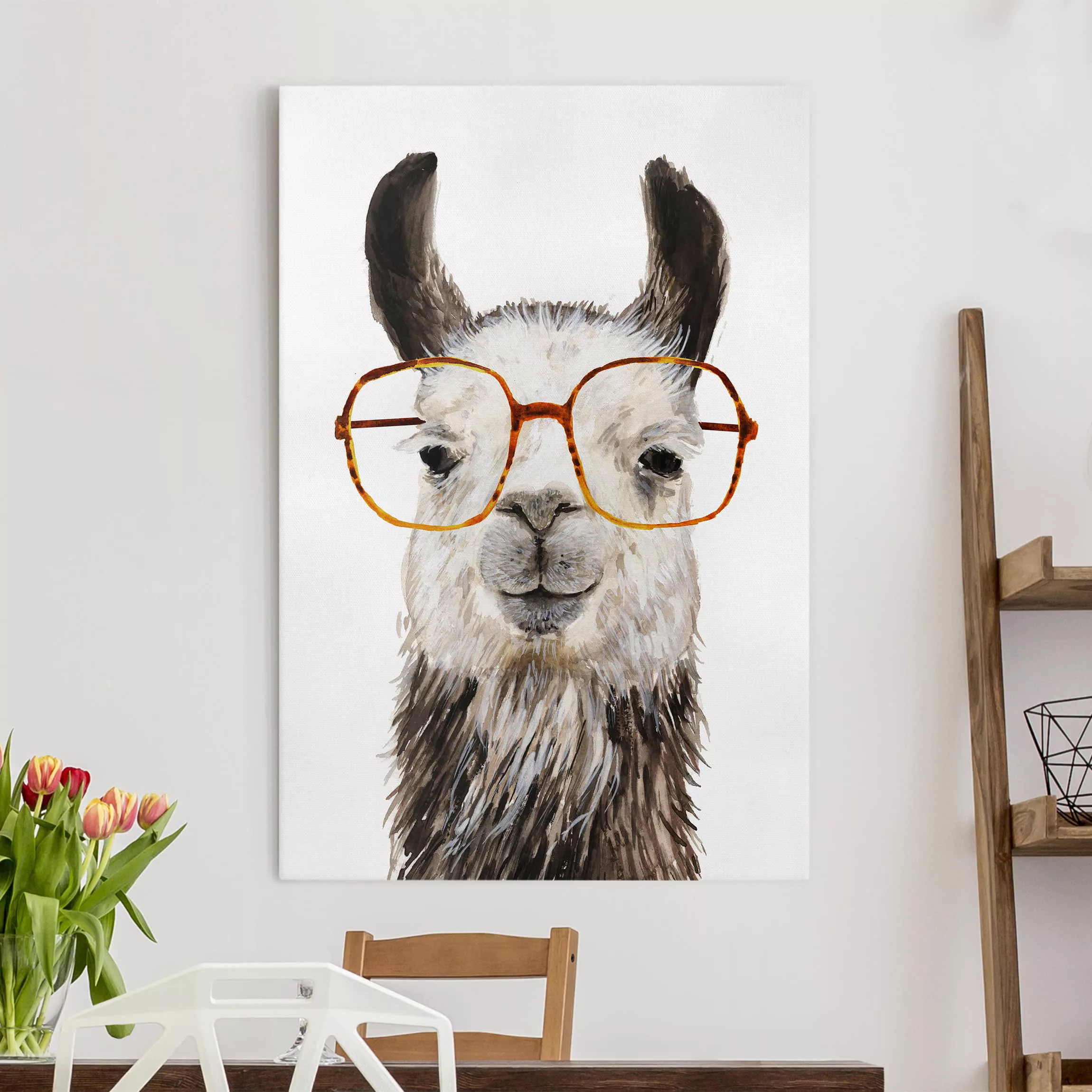 Leinwandbild Kinderzimmer - Hochformat Hippes Lama mit Brille IV günstig online kaufen