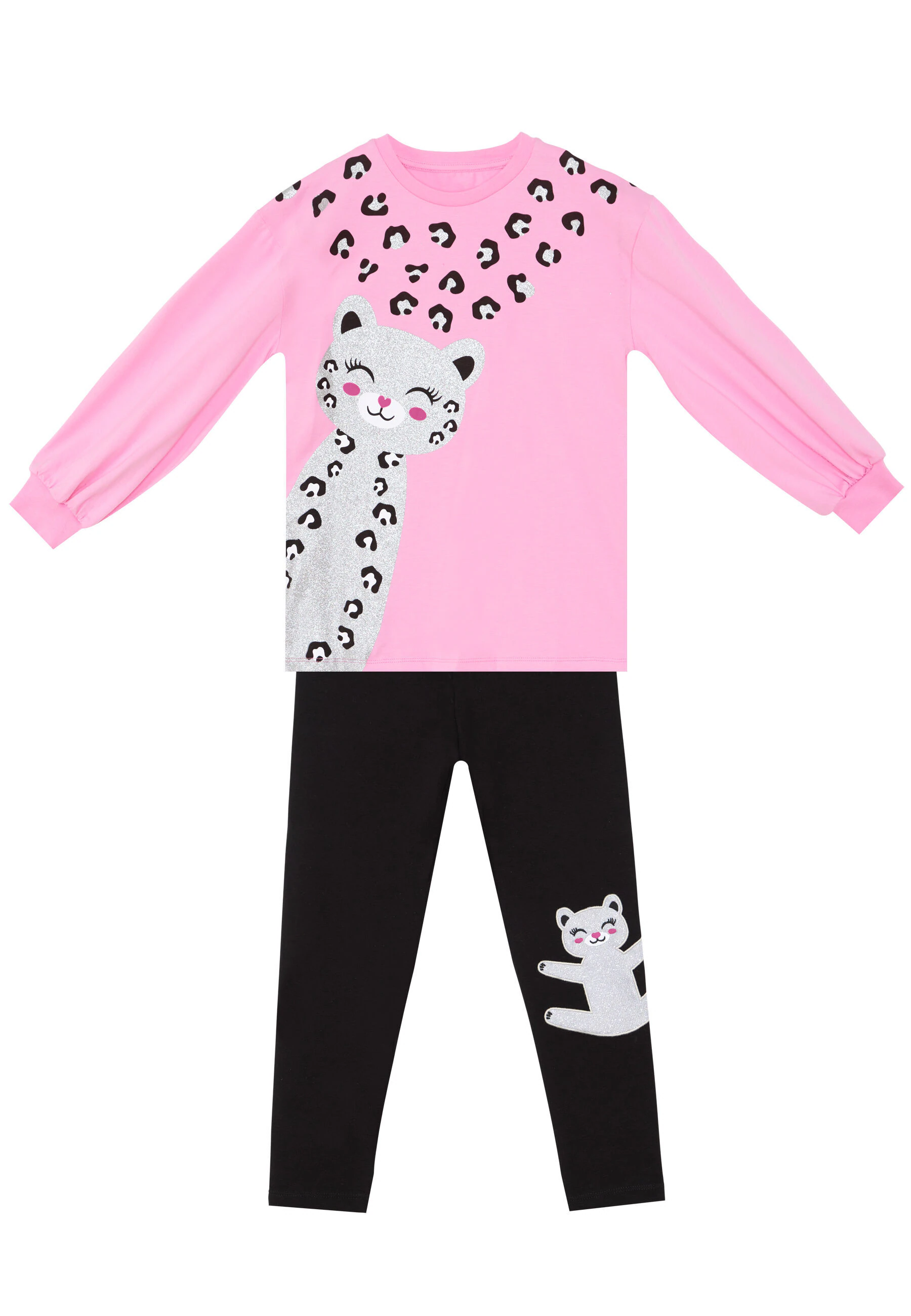 Denokids Hausanzug "Set Glitter Leo", mit Leopard-Motiv in Silber-Glitzer günstig online kaufen