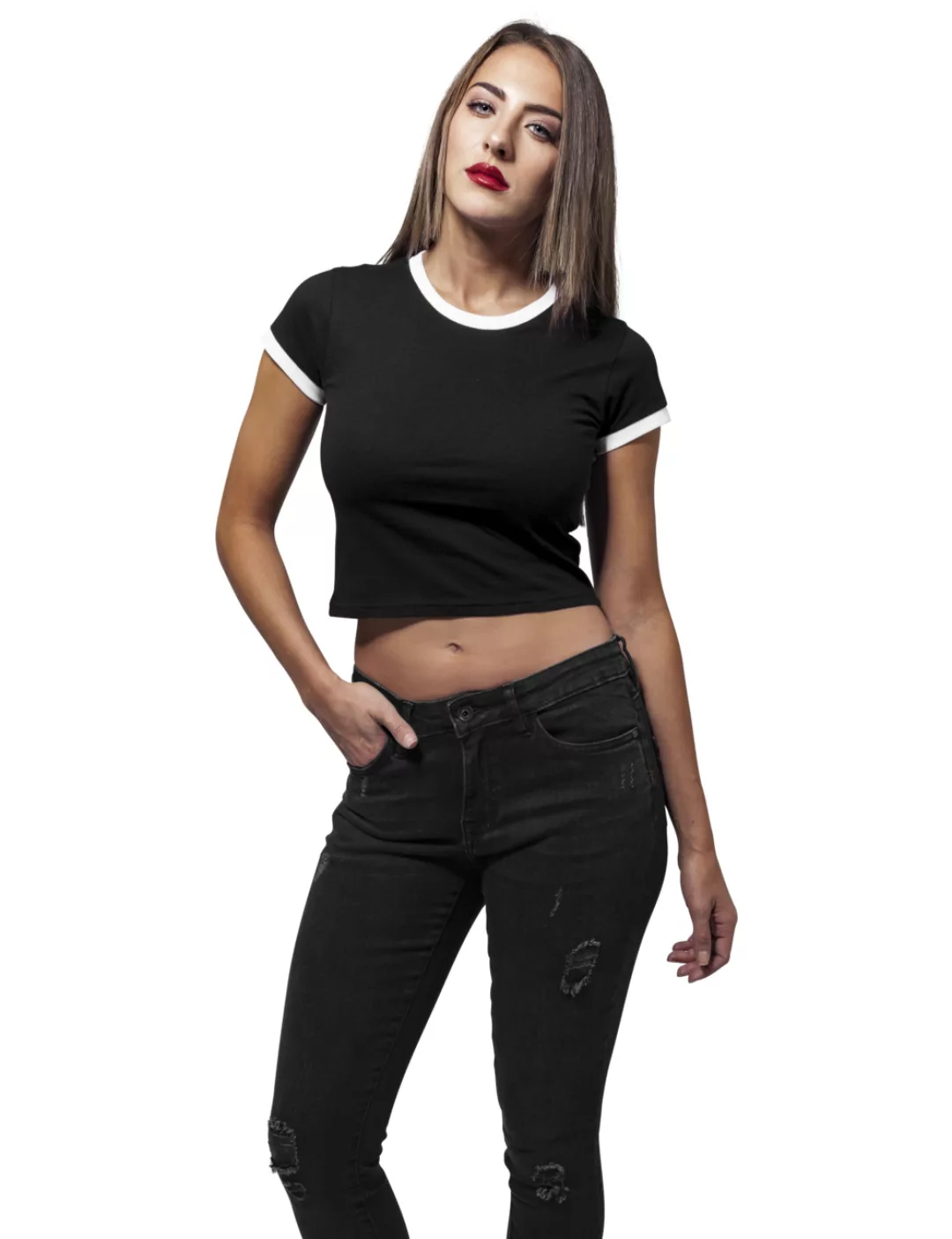 Urban Classics Damen Shirt Ladies Cropped Ringer Tee günstig online kaufen