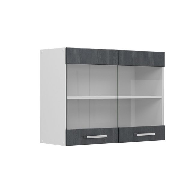 Livinity® Glashängeschrank Geschirrschrank R-Line 80 cm Weiß Schwarz Beton günstig online kaufen