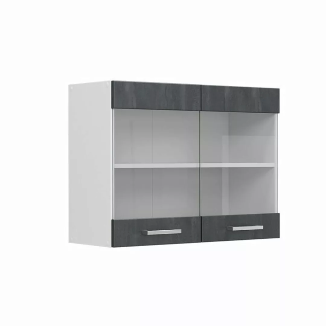 Vicco Glashängeschrank Geschirrschrank R-Line 80 cm Weiß Schwarz Beton günstig online kaufen
