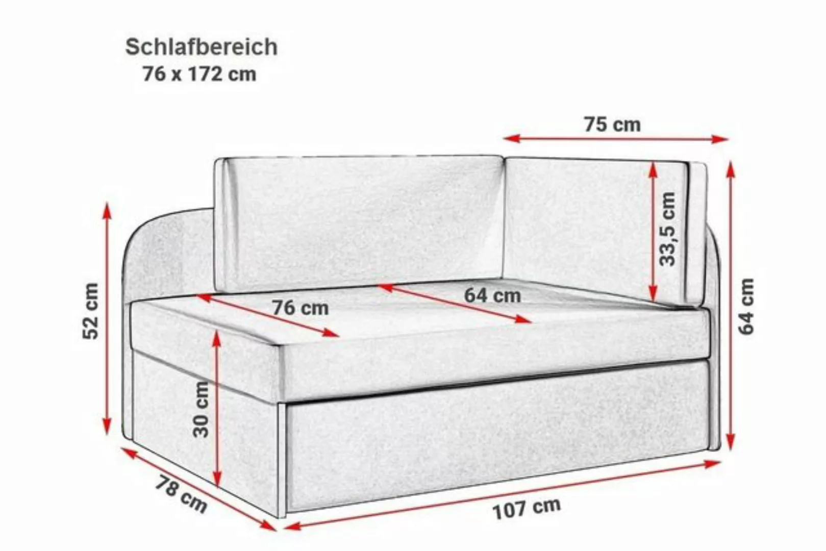 Friderik-EU Sofa BAFI Couch fürs Kinderzimmer mit Schlaffunktion und Bettka günstig online kaufen