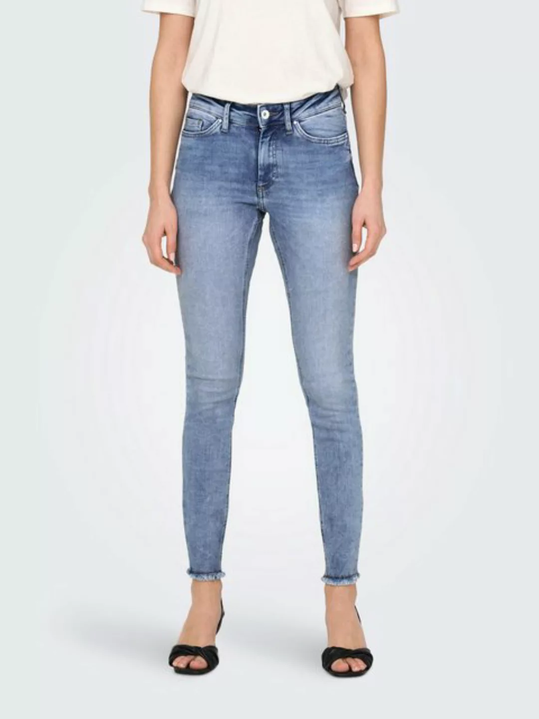 Only Damen Jeans ONLBLUSH MID SK ANK RAW DNM REA694 - Skinny Fit - Blau - M günstig online kaufen