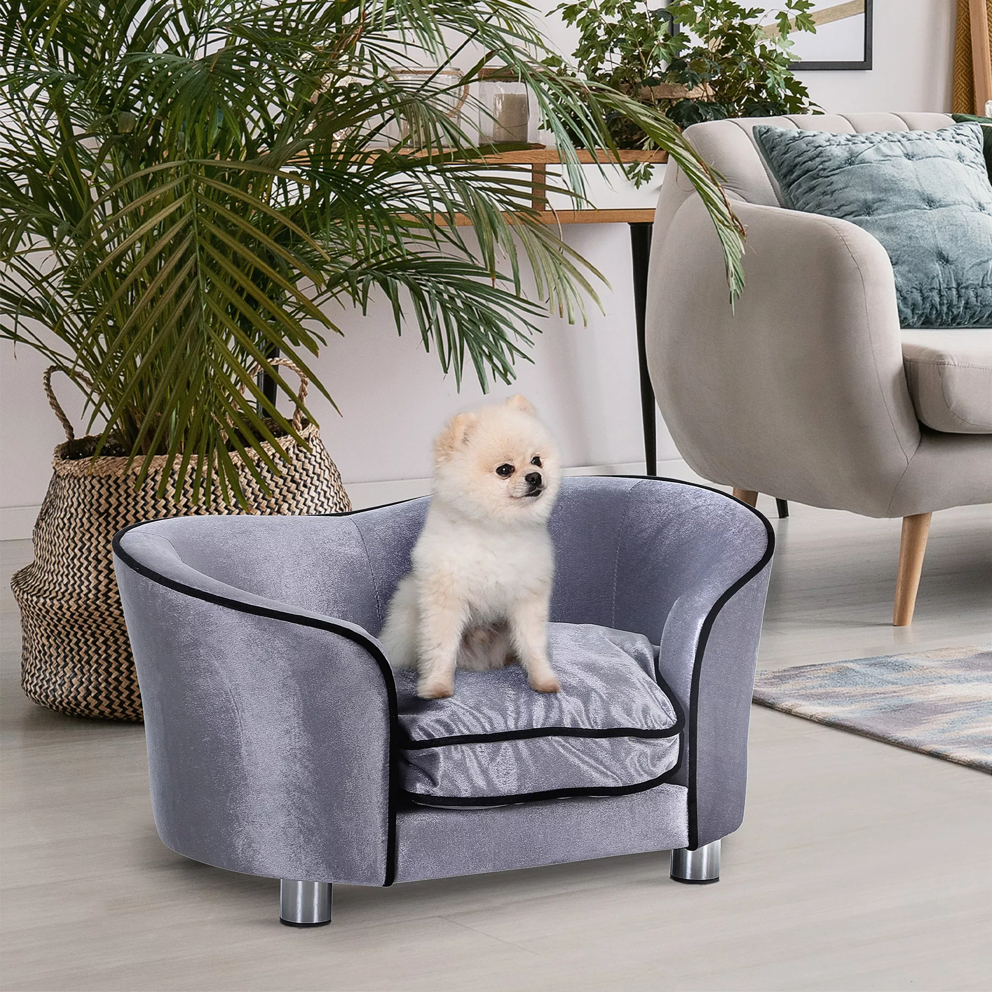 PawHut Hundesofa Luxus Haustiersofa mit Kissen Katzensofa erhöhtes Hundebet günstig online kaufen