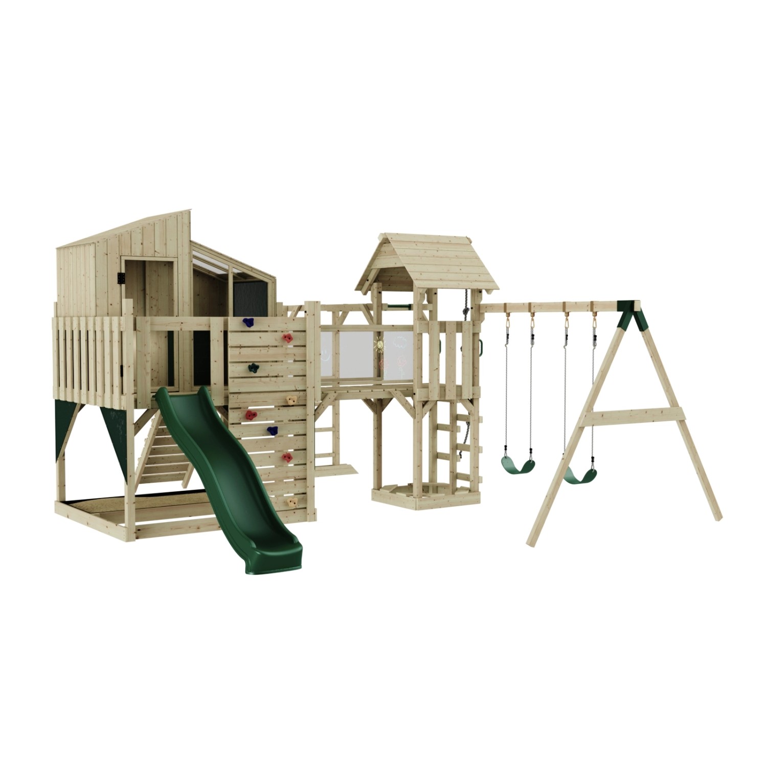 OutdoorToys Spielturm Emma mit Kinderschaukel Dunkelgrün günstig online kaufen