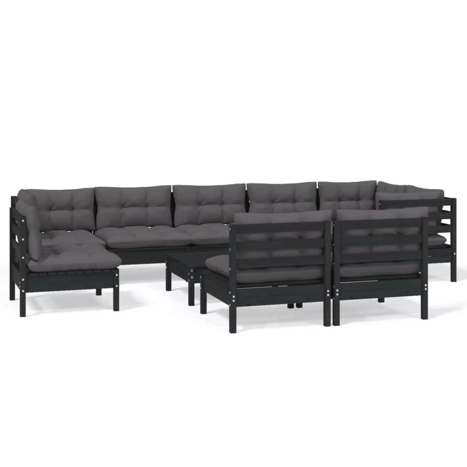 10-tlg. Garten-lounge-set Mit Kissen Schwarz Massivholz Kiefer günstig online kaufen