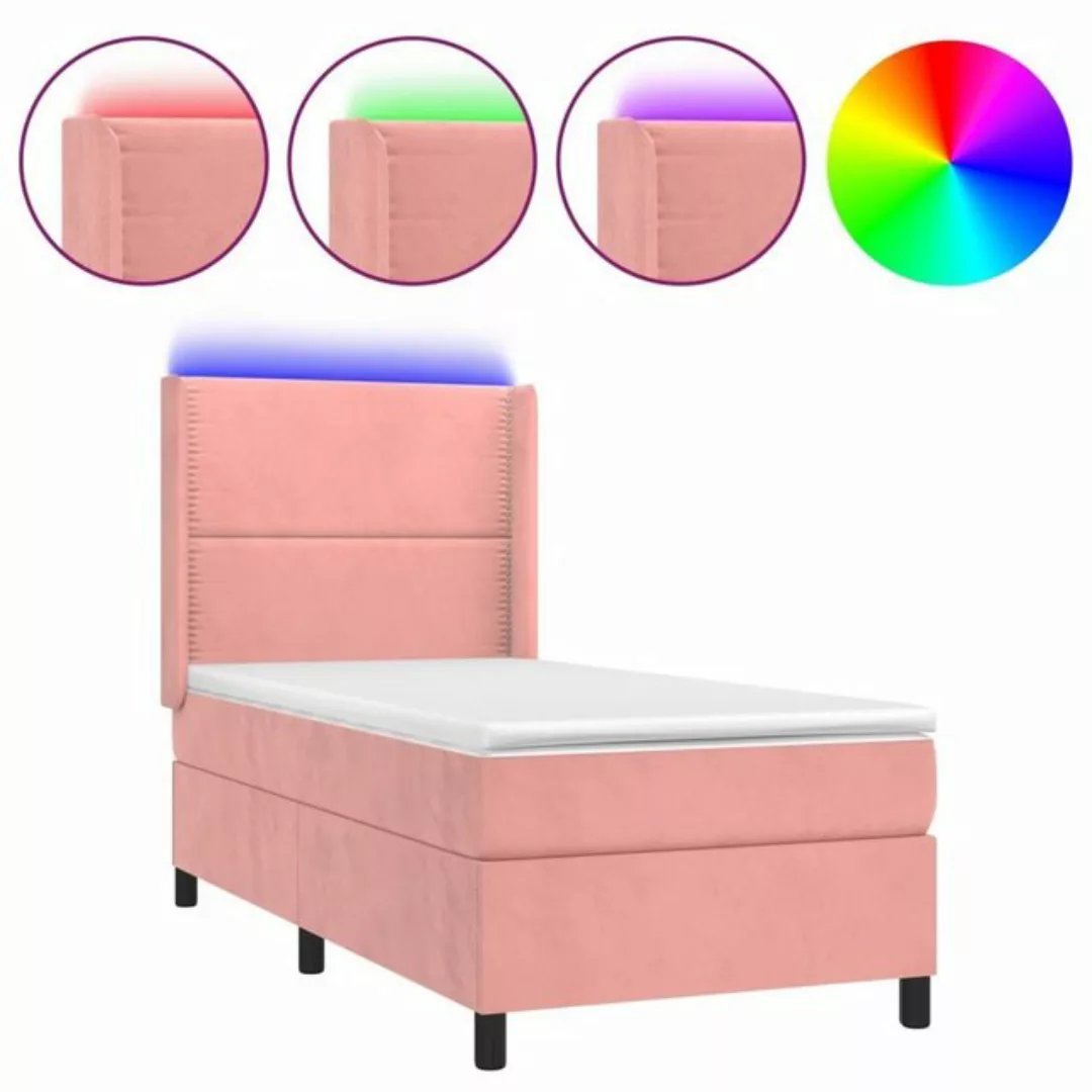 vidaXL Boxspringbett Boxspringbett mit Matratze LED Rosa 90x200 cm Samt Bet günstig online kaufen