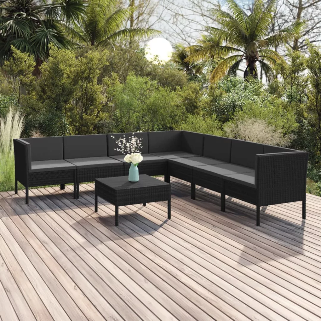 8-tlg. Garten-lounge-set Mit Auflagen Poly Rattan Schwarz günstig online kaufen