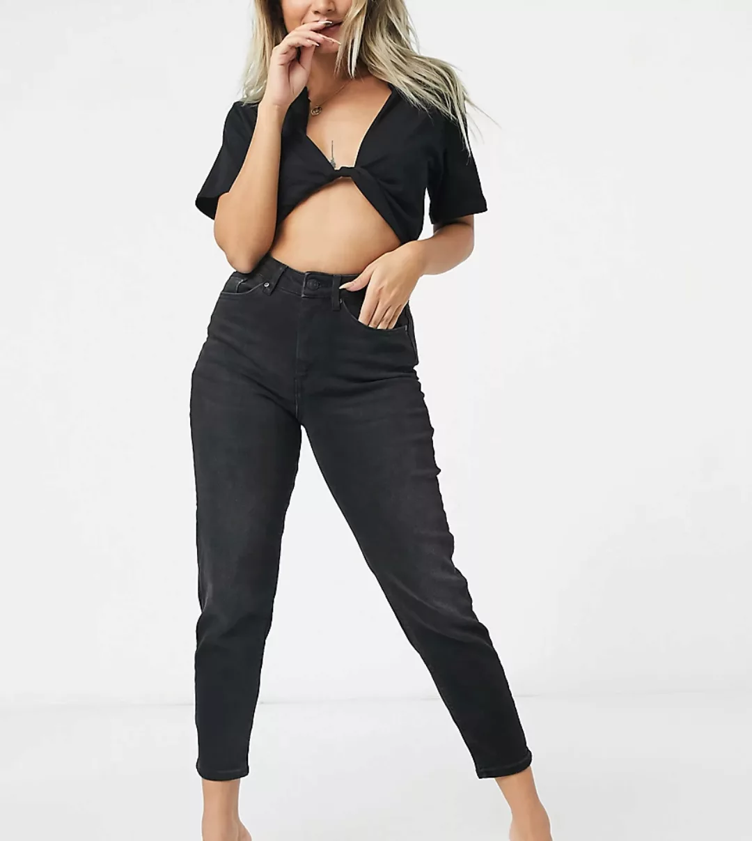 Only Petite – Veneda – Mom-Jeans in verwaschenem Schwarz günstig online kaufen