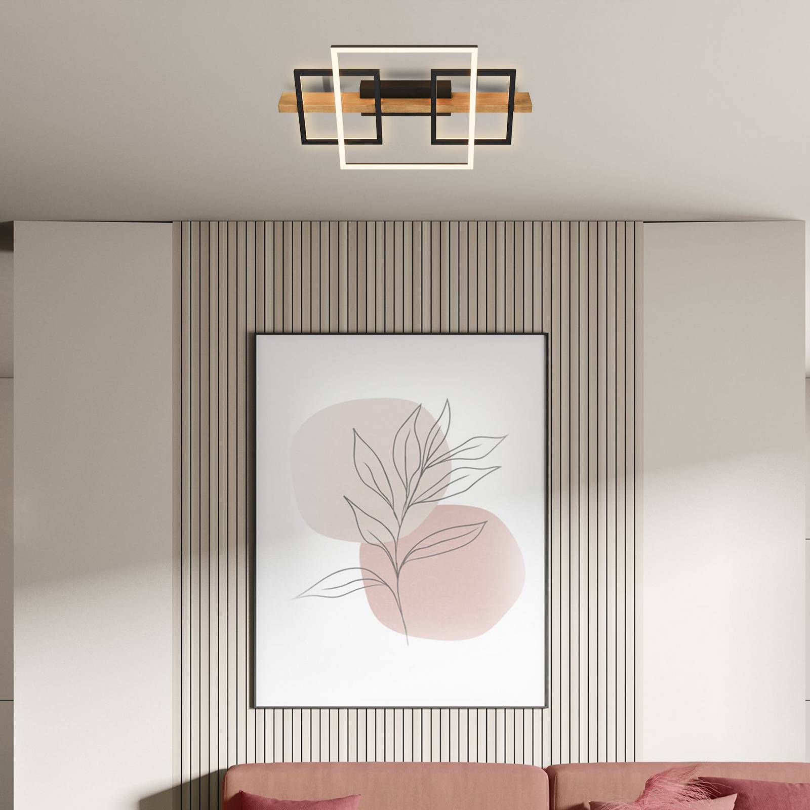 LED-Deckenleuchte Cadre, 3000K, 55cm, schwarz, Holz günstig online kaufen