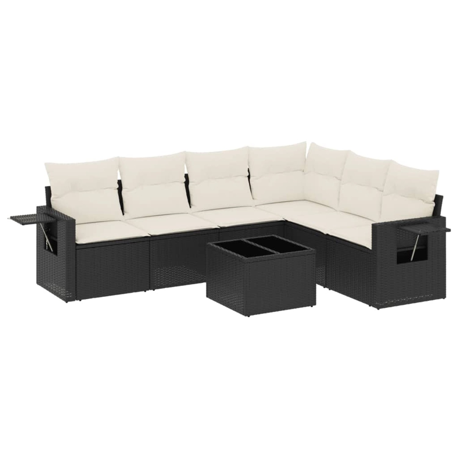 vidaXL 7-Tlg Garten-Sofagarnitur mit Kissen Schwarz Poly Rattan 3220215 günstig online kaufen