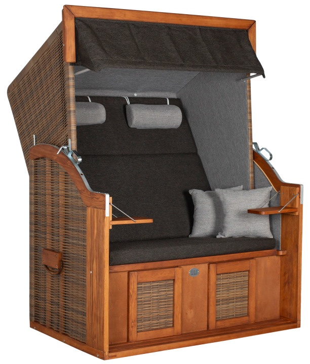 Strandkorb Rantum Grande Bullauge Teak PE Banana Dessin 540 günstig online kaufen