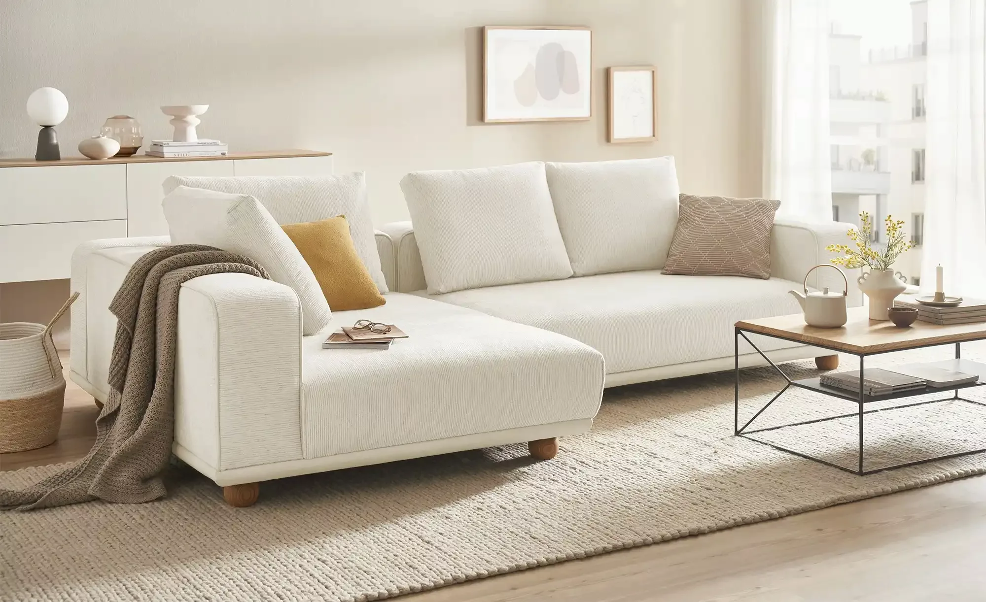 switch Ecksofa aus Mikrofaser Cora ¦ creme ¦ Maße (cm): B: 305 T: 173.0 Pol günstig online kaufen