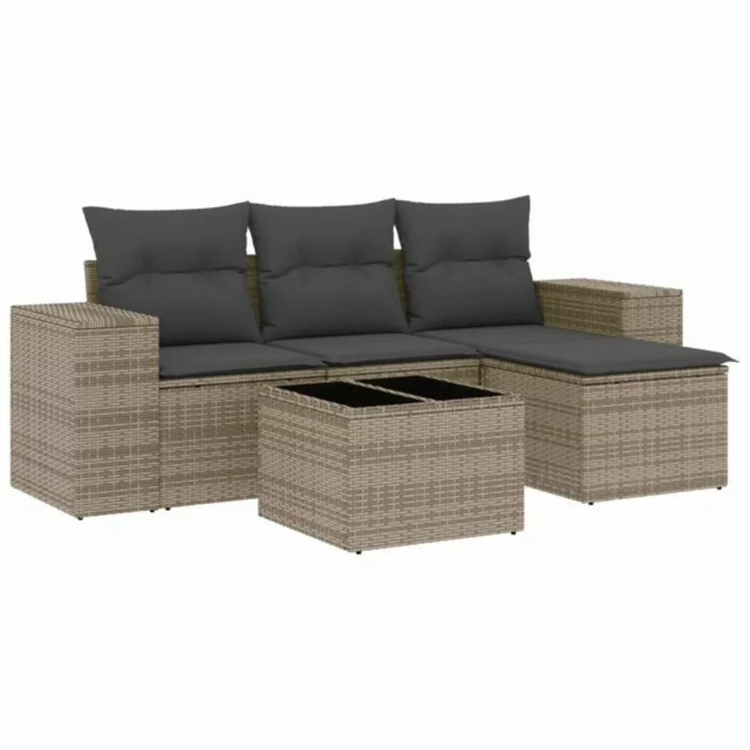 vidaXL Sofaelement 5-tlg. Garten-Sofagarnitur mit Kissen Grau Poly Rattan ( günstig online kaufen