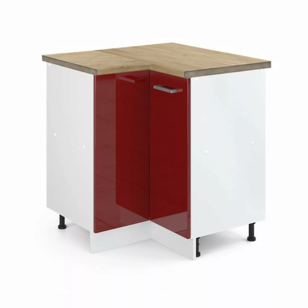 Vicco Eckunterschrank R-Line, Bordeaux Hochglanz/Weiß, 75.6 cm, AP Eiche günstig online kaufen