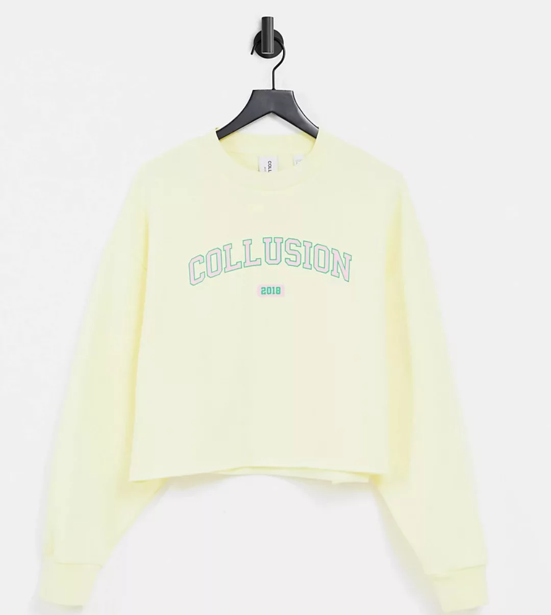 COLLUSION Plus – Sweatshirt in Gelb mit College-Print, Kombiteil günstig online kaufen