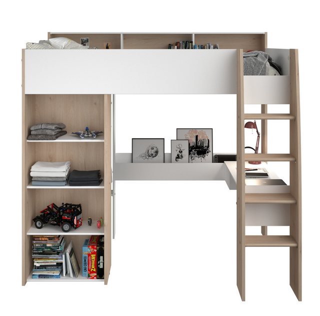 Parisot Hochbett Shelter (Etagenbett in weiß mit Eiche, 90 x 200 cm, inklus günstig online kaufen