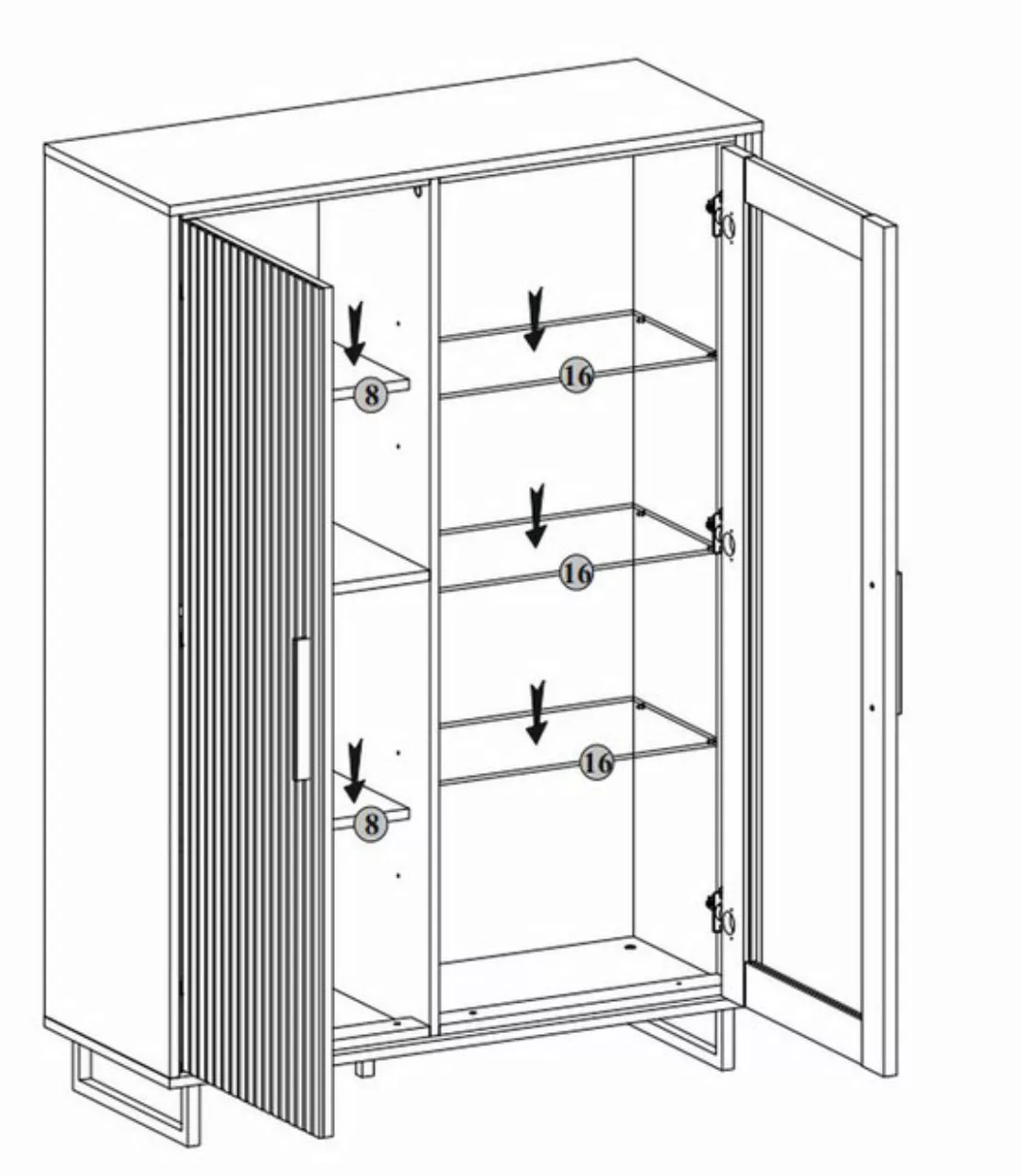 ELFO Vitrine in Eiche / schwarz, Eiche teilmassiv - 102x147x40cm (BxHxT) günstig online kaufen