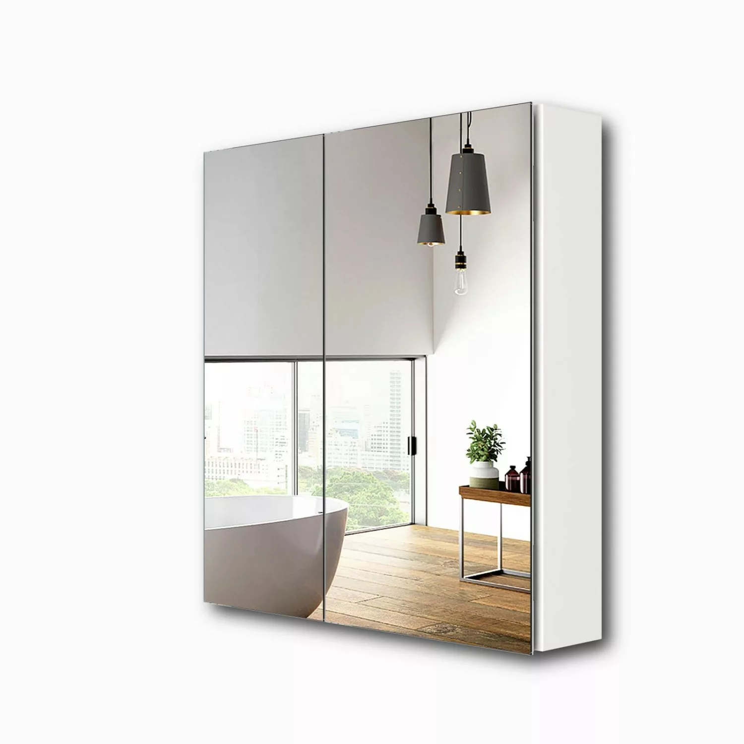 Emke Spiegelschrank 2 Türig  60x65 cm Doppelseitigen Spiegeltüren Weiß günstig online kaufen